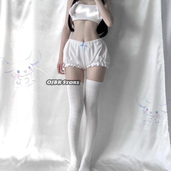 SIX6TECH  Cute Anime Sexy Cosplay Underwear Set Long Ear Puppy Bra And Bloomers Pink White Kwaii Velvet Tube Top Panties Outfit - Image 4