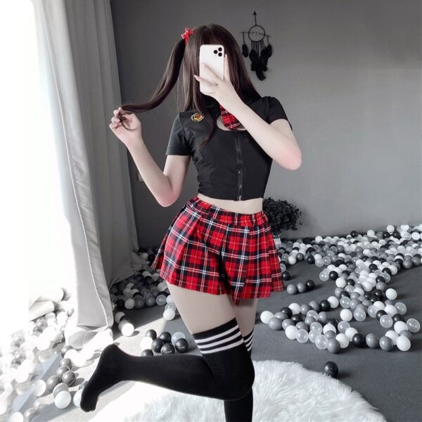 Plaid Patchwork Japanese Schoolgirl Cosplay Uniform Sexy JK Embroidery Tempatation Role Playing Costume With Pleated Skirt New - Image 2