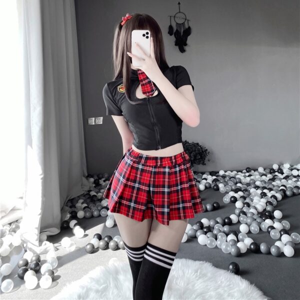 Plaid Patchwork Japanese Schoolgirl Cosplay Uniform Sexy JK Embroidery Tempatation Role Playing Costume With Pleated Skirt New - Image 3