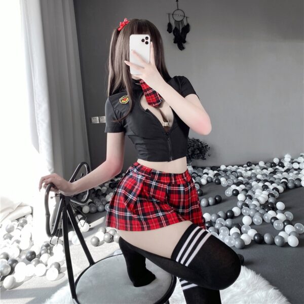 Plaid Patchwork Japanese Schoolgirl Cosplay Uniform Sexy JK Embroidery Tempatation Role Playing Costume With Pleated Skirt New - Image 4