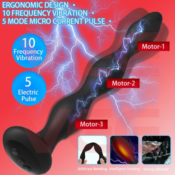 Electric Shock Anal Plug Bead Prostate Massager Heating Butt Female Masturbator Erotic Sex Toys Vibrators for Couple Men Women - Image 2