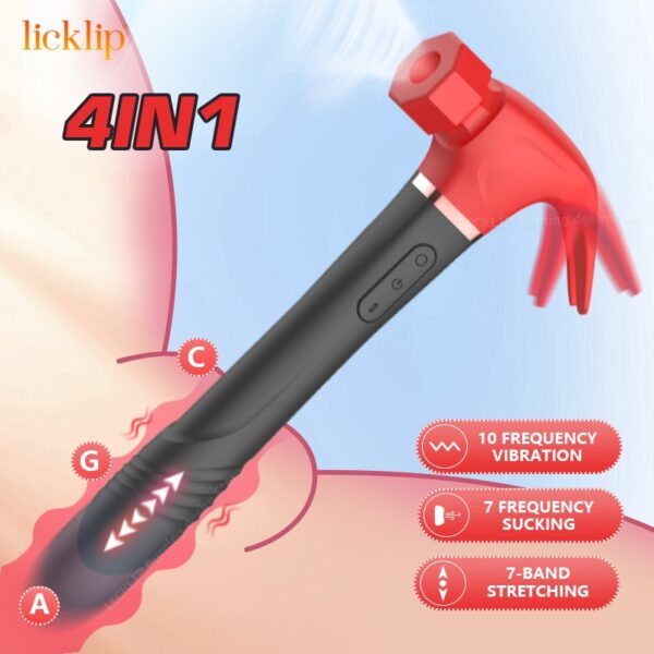 LICKLIP 4IN1 Love Hamma Vibrator G Spot Clitoris Stimulation Dildo Hammer Shape Vibrator Sucker Vibration Sex Toy For Women 18