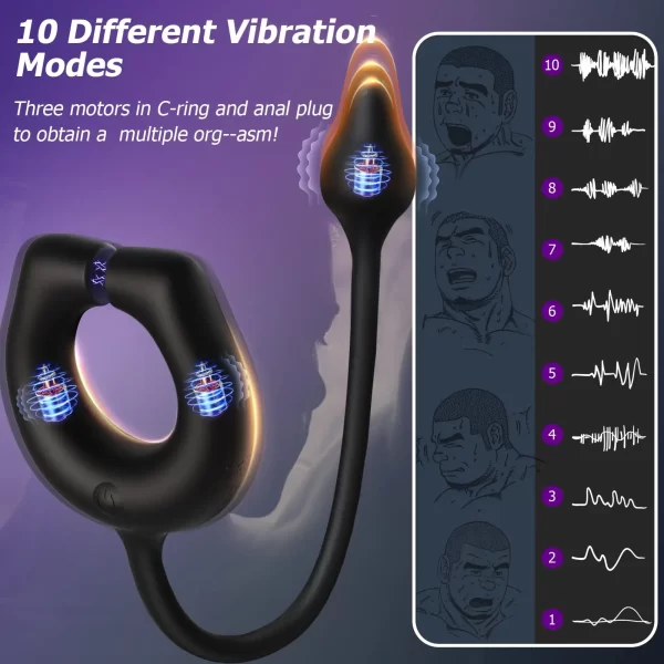 Adjustable Adsorption Cock Ring Vibrator with Anal Plug Penis Ring Masturbator Men Prostate Massager Adult Sex Toys for Couples - Image 6