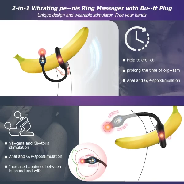 Adjustable Adsorption Cock Ring Vibrator with Anal Plug Penis Ring Masturbator Men Prostate Massager Adult Sex Toys for Couples - Image 5