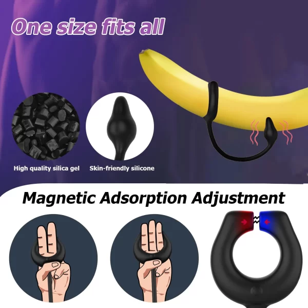 Adjustable Adsorption Cock Ring Vibrator with Anal Plug Penis Ring Masturbator Men Prostate Massager Adult Sex Toys for Couples - Image 2